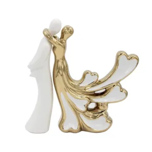 Διακοσμητικό κεραμικό 25Χ6Χ27 εκ. Ζευγάρι Λευκό Χρυσό